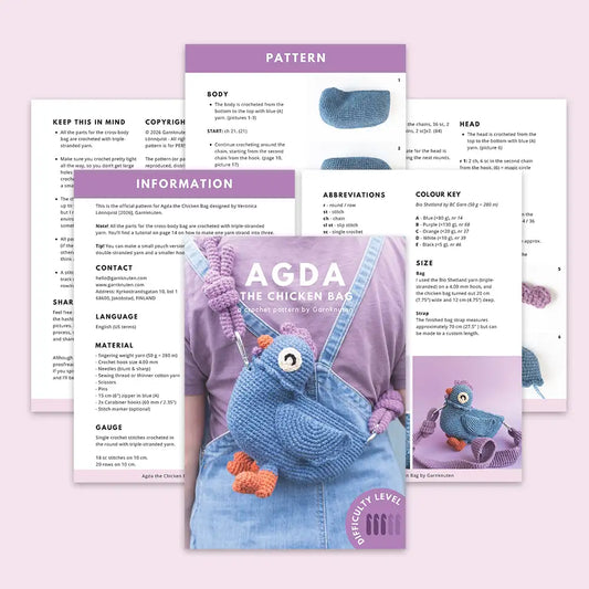 Crochet blue chicken bag pattern