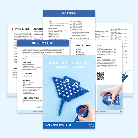 Crochet blue stingray amigurumi pouch pattern