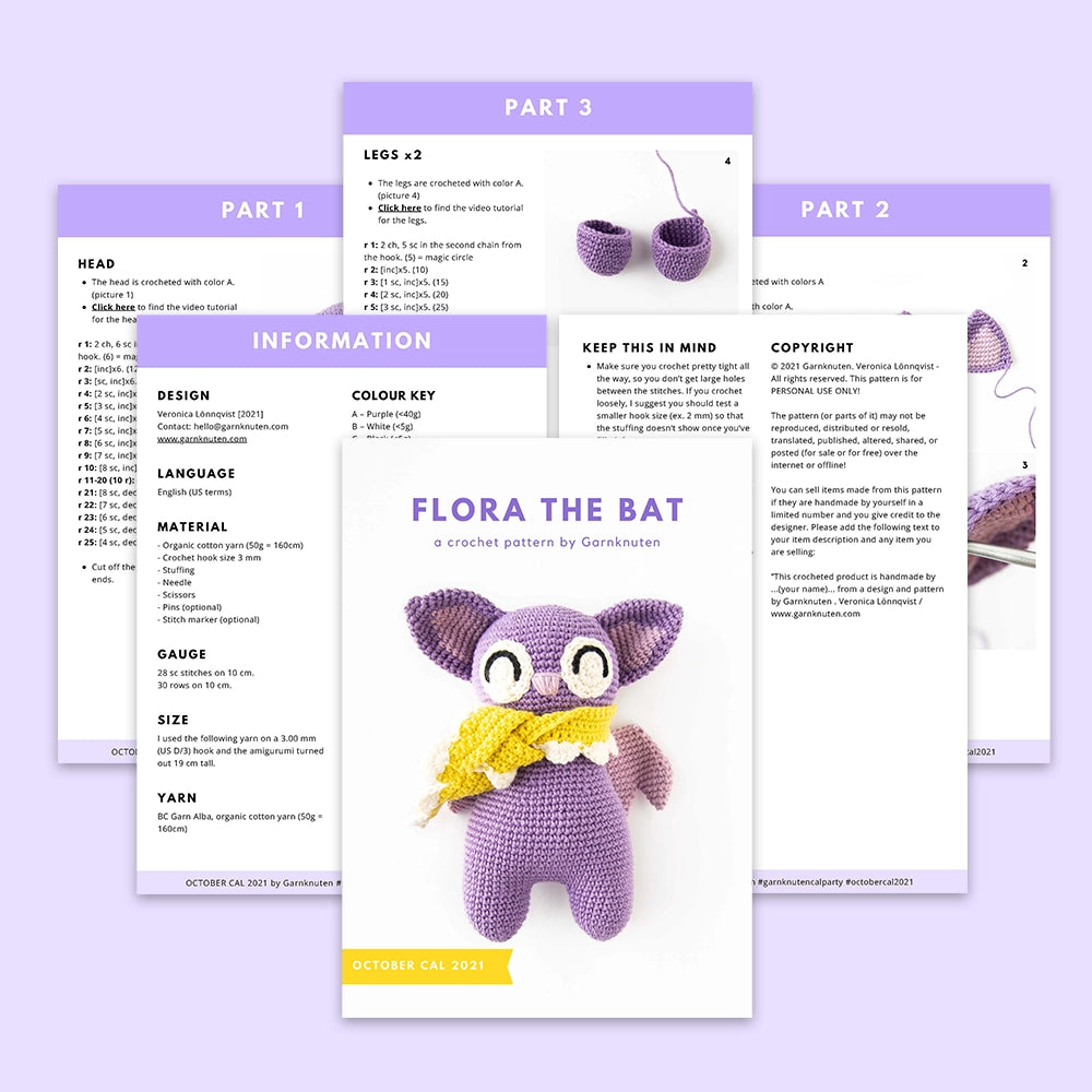 Flora the bat | Crochet amigurumi PDF pattern