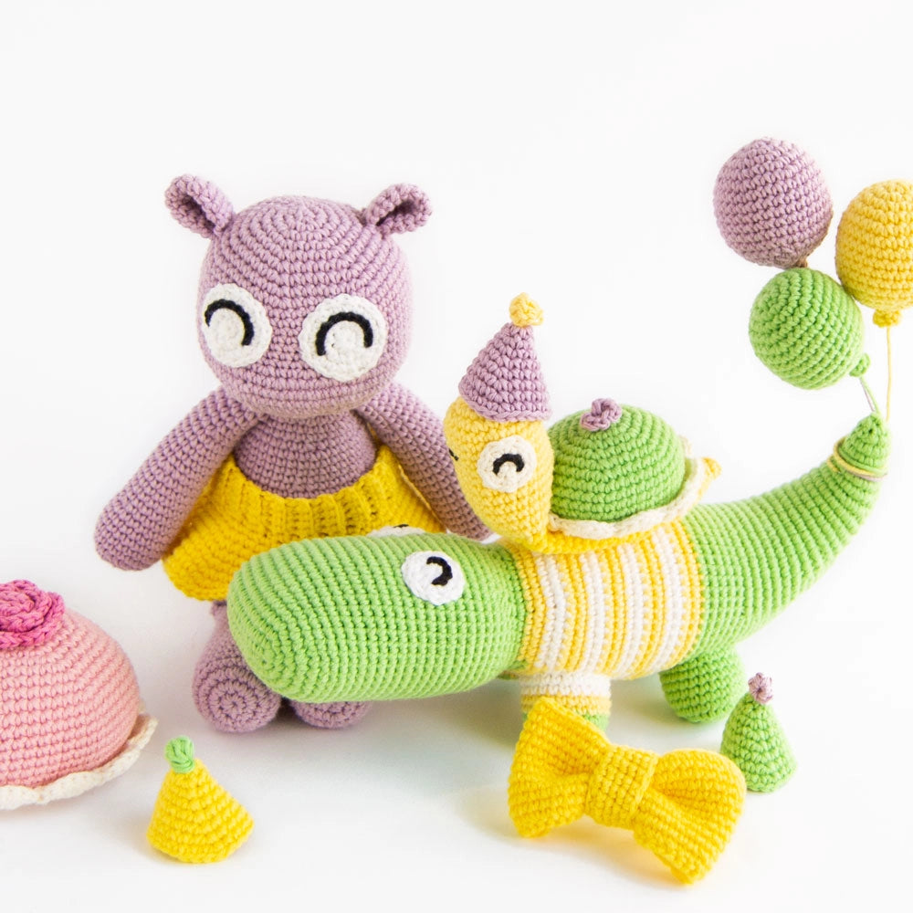 Birthday bundle (hippo, crocodile, snail) | Crochet amigurumi PDF pattern
