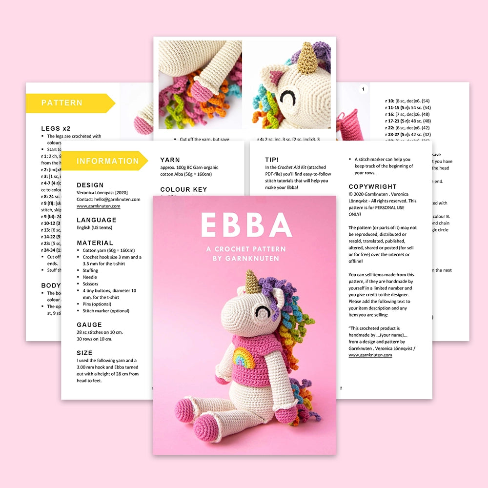 Ebba the unicorn | Crochet amigurumi PDF pattern