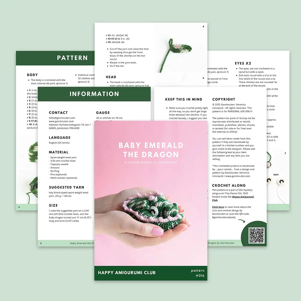 #016 Baby Emerald the Dragon | Crochet amigurumi PDF pattern