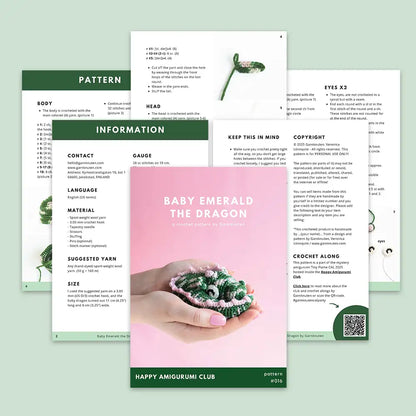 #016 Baby Emerald the Dragon | Crochet amigurumi PDF pattern