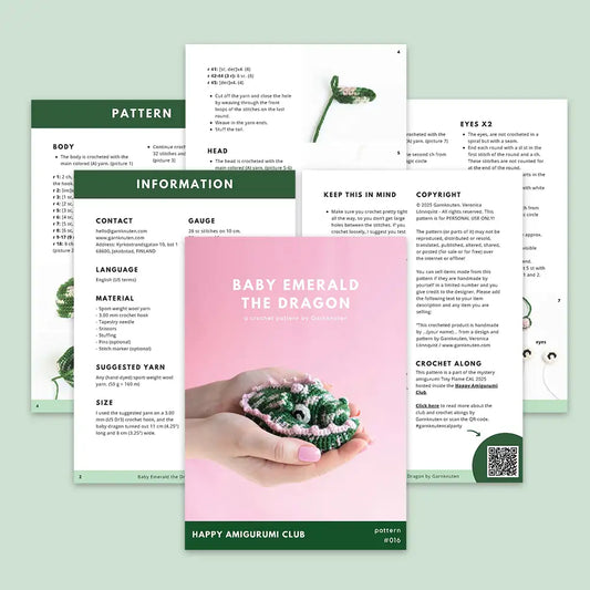 #016 Baby Emerald the Dragon | Crochet amigurumi PDF pattern