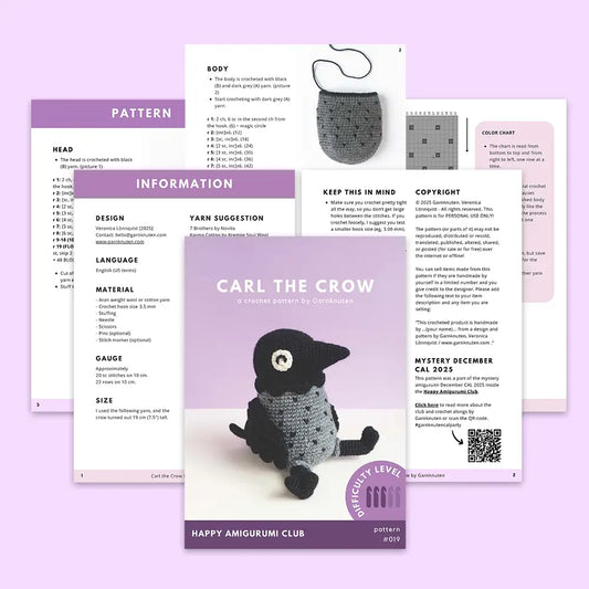 #019 Carl the Crow | Crochet hand puppet amigurumi PDF pattern