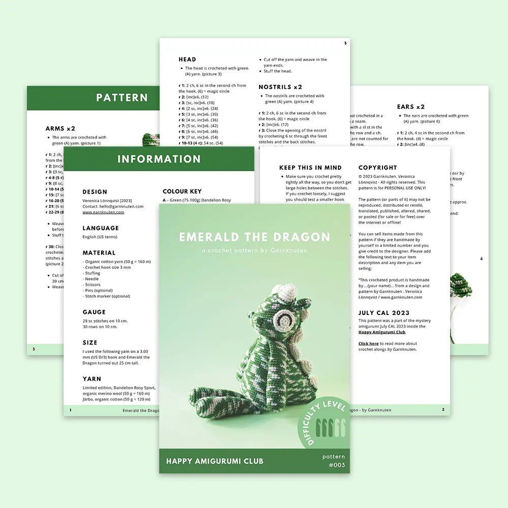 #003 Emerald the Dragon | Crochet amigurumi PDF pattern