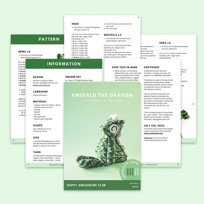 #003 Emerald the Dragon | Crochet amigurumi PDF pattern