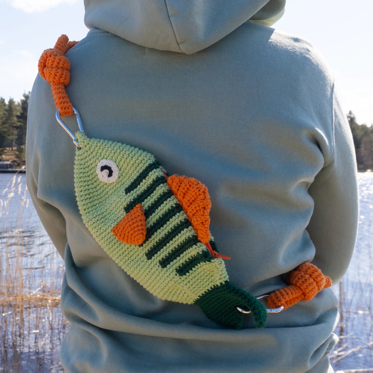 Crochet perch fish cross bosy bag pattern