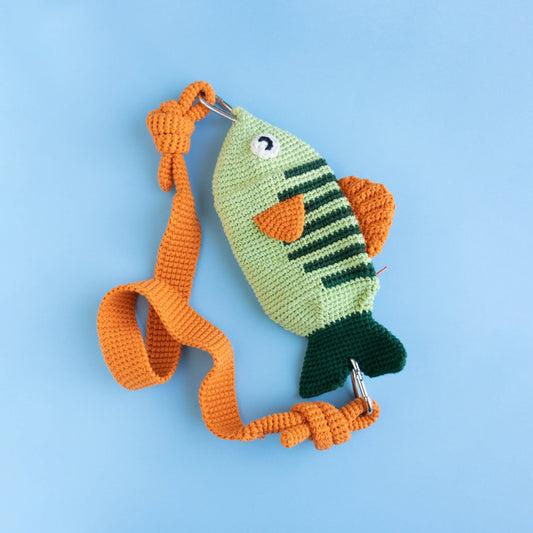 Crochet perch fish cross bosy bag pattern