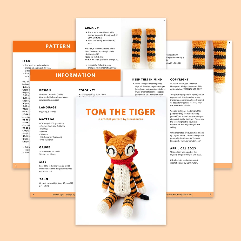 Tom the tiger  Crochet amigurumi PDF pattern – garnknuten