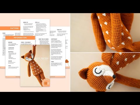 Crochet PDF pattern for an orange amigurumi fox with white details