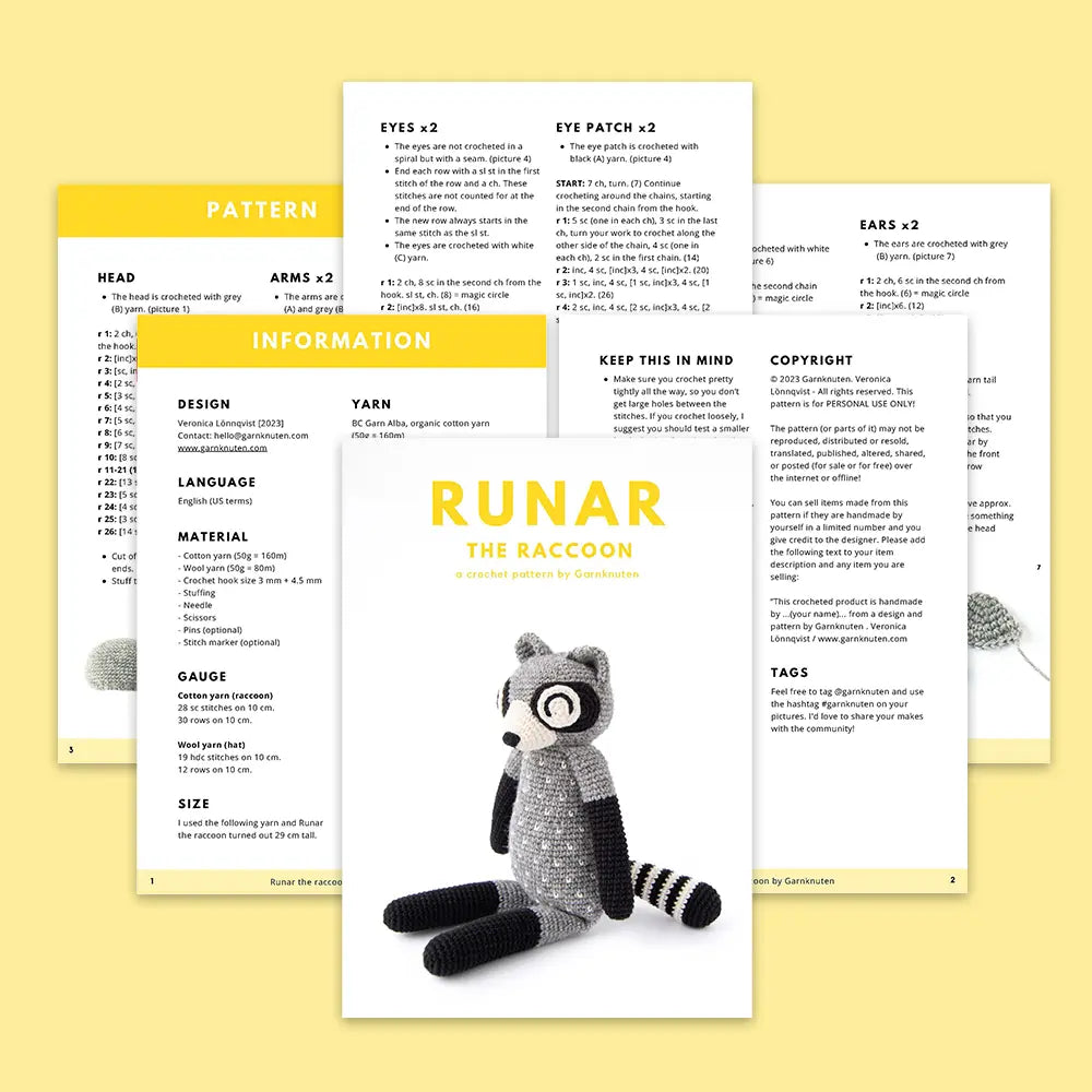 Runar the raccoon | Crochet amigurumi PDF pattern