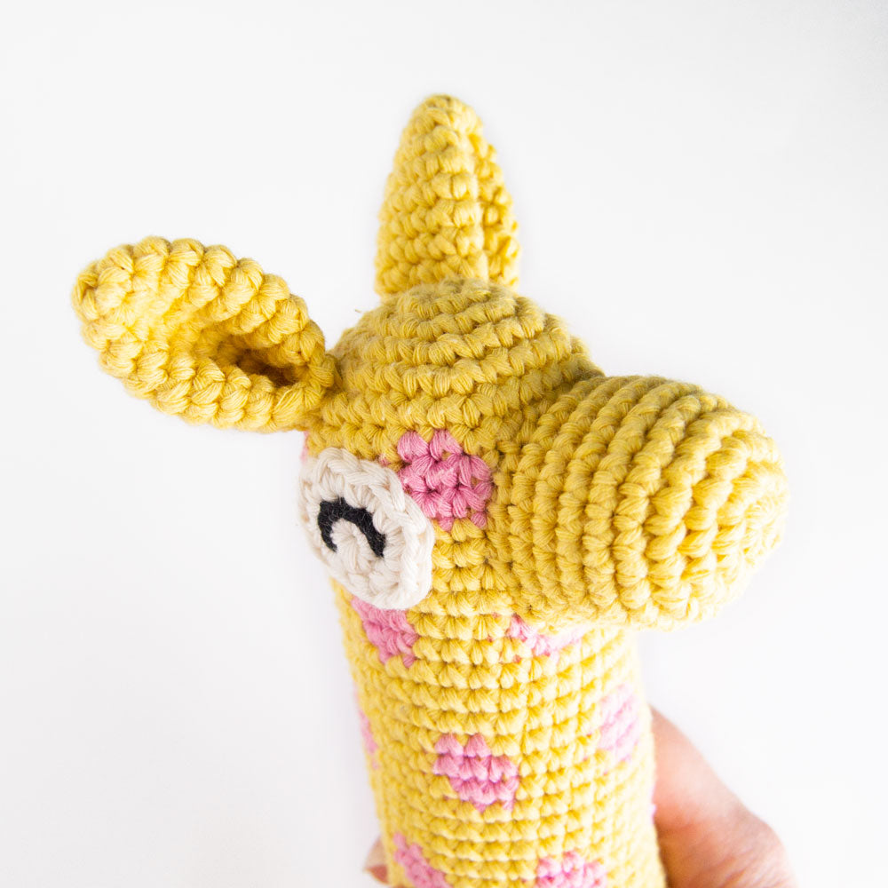 yellow and pink crochet amigurumi giraffe PDF pattern