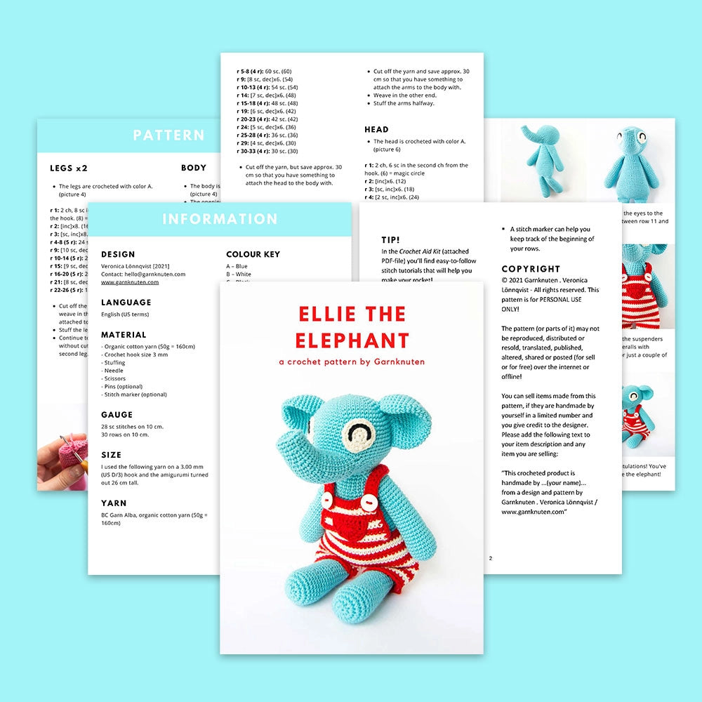 Ellie the elephant | crochet amigurumi PDF pattern