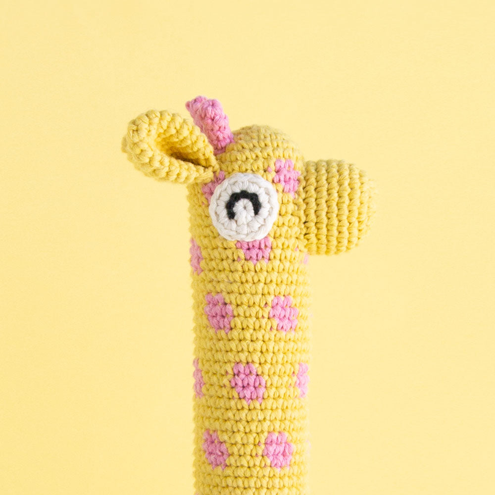 yellow and pink crochet amigurumi giraffe PDF pattern