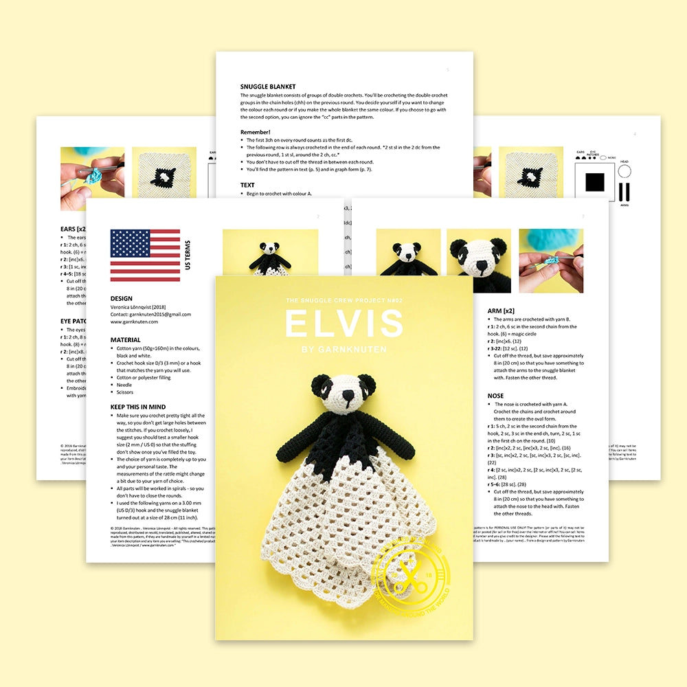 Elvis the snuggle panda | crochet amigurumi PDF pattern