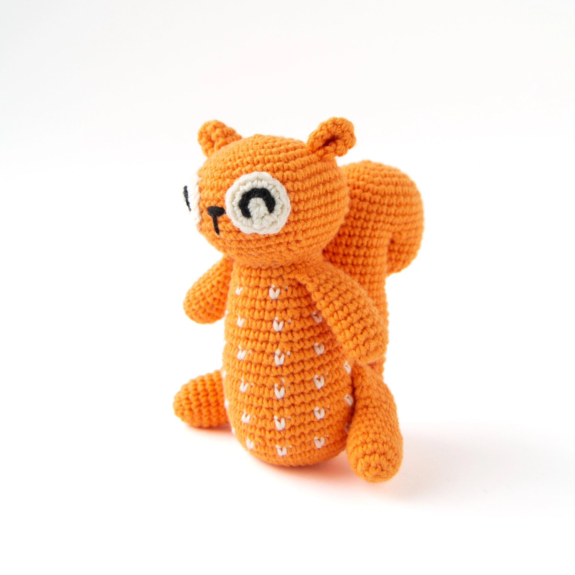 Crocheted orange happy squirrel